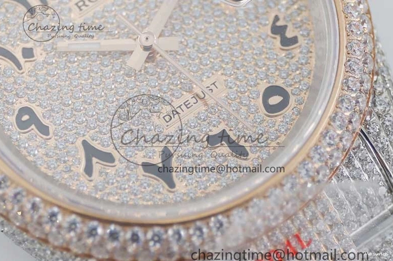 Markers Dial SS Edition A2824 Best Arabic Full on RG 41 Diamonds Bracelet TWF 1:1 Datejust 0313